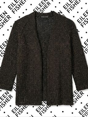 ​EILEEN FISHER Metallic Knit Open Front Cardigan Italian Yarn